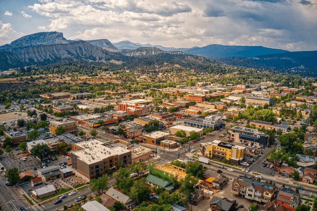An Aerial image showing a southwest Colorado community.